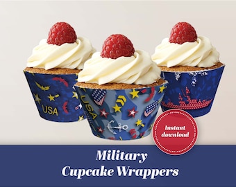 Militaire cupcakepapiertjes: patriottisch feestdecor (digitale download)