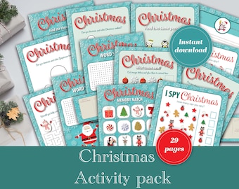 Kerstactiviteitenpakket: spelletjes en puzzels voor kinderen (afdrukbare pdf)