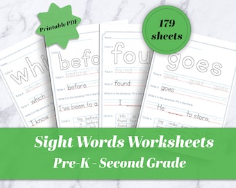 Word-werkbladen zien: Dolch List lezen en schrijven oefenen (pdf)
