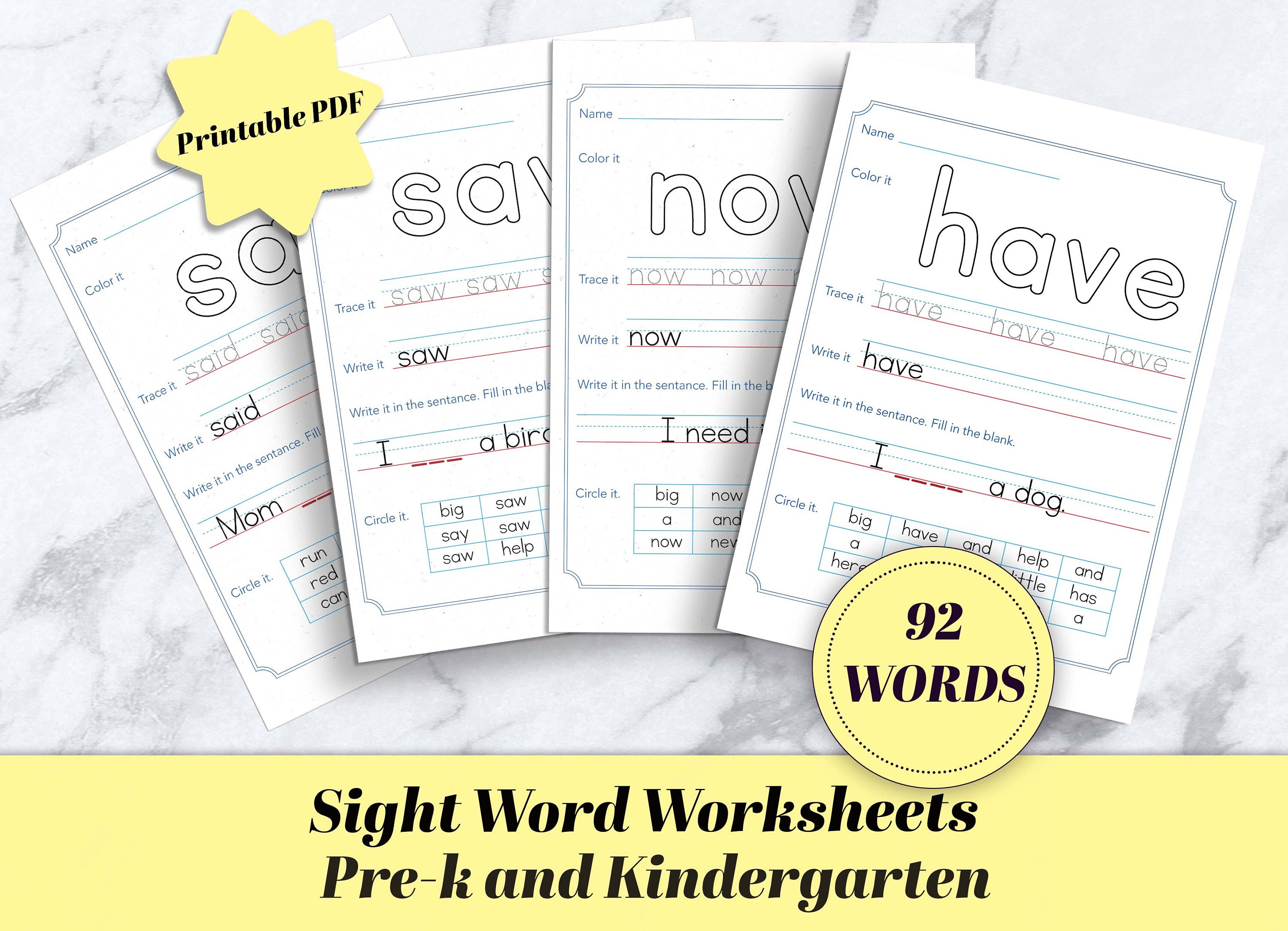sight word practice pdf kindergarten printable spelling game etsy