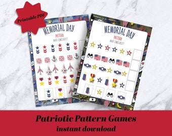 Memorial Day Pattern Game: Patriotic Kids Activity (Printable PDF)