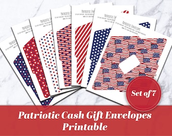 Independence Day Printable Cash Gift Envelopes Set of 7 / July 4th Pack - Budget Envelopes patterned Money envelope Red White Blue Gift Card