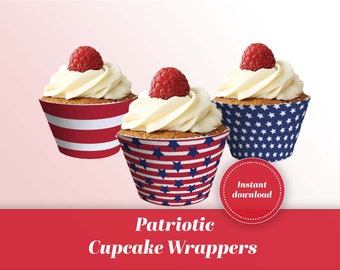 Patriottische cupcakepapiertjes: 4 juli-feestdecoratie (digitale download)