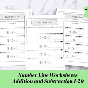 Number Line  Worksheets / Addition Subtraction 1-20 / kindergarten math printable pdf/homeschooling workbook / Homeschool Learning Activity