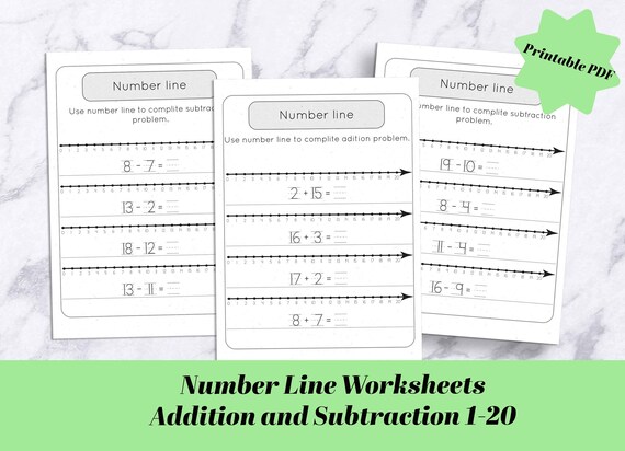 number line worksheets addition subtraction 1 20 etsy