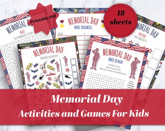 Activiteitenpakket Memorial Day: kinderspellen, doolhoven en meer (afdrukbare pdf)