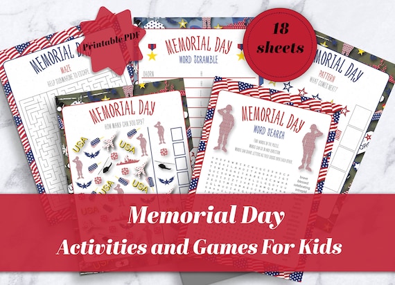 Memorial Day Activity pack Kids Games Printable I Spy Word