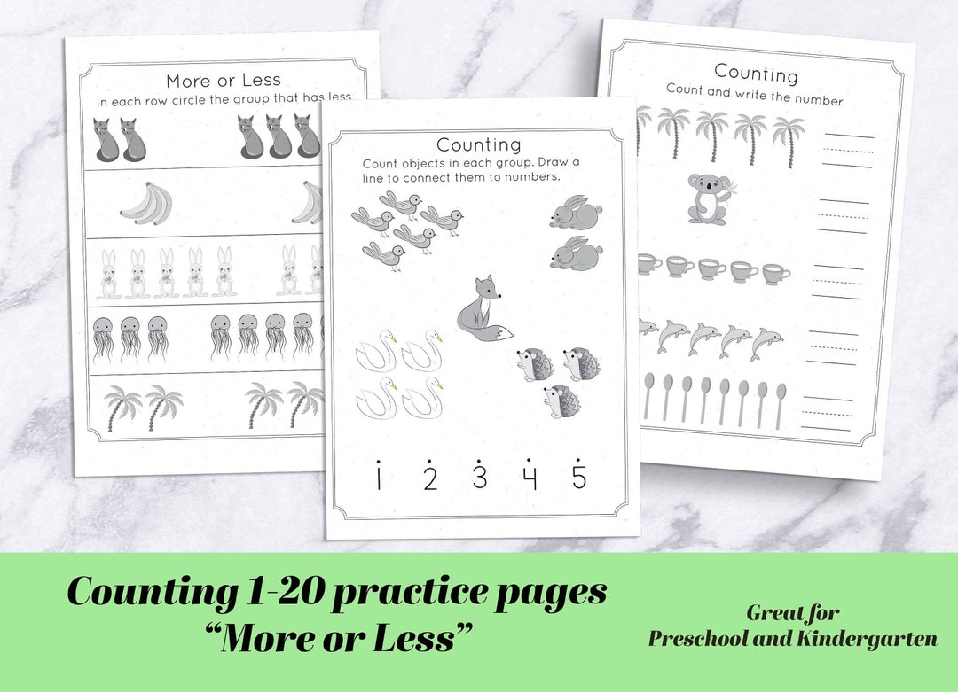 Preschool Counting Worksheets / Printable Pdf / Counting / More or Less
