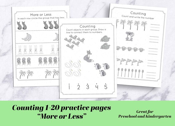 preschool counting worksheets printable pdf counting etsy