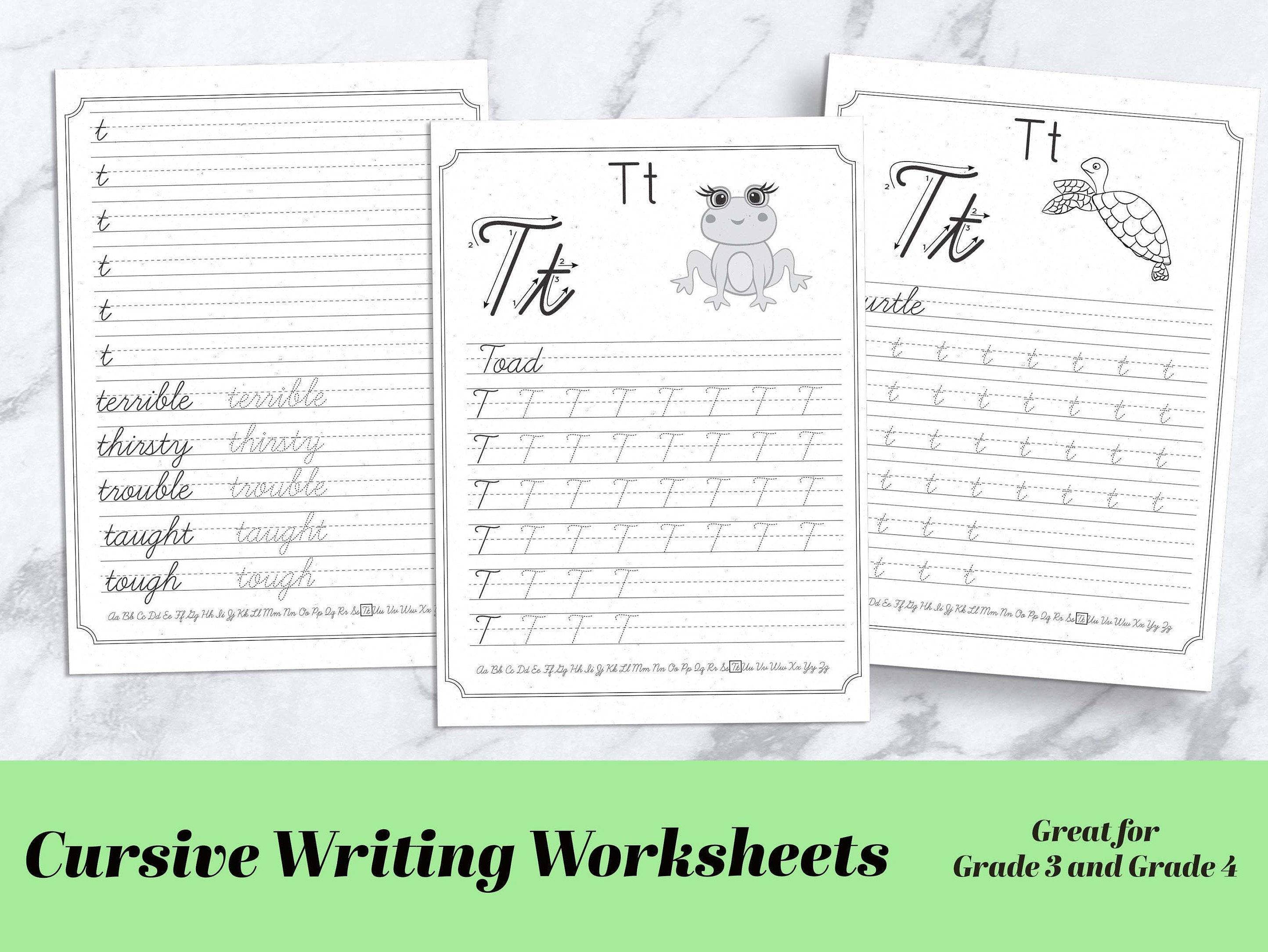 printable cursive writing practice worksheets pdf lowercase etsy australia