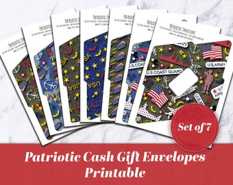 Patriottische militaire cadeau-enveloppen: rood-wit-blauwe geldhouders (set van 7) (digitale download)