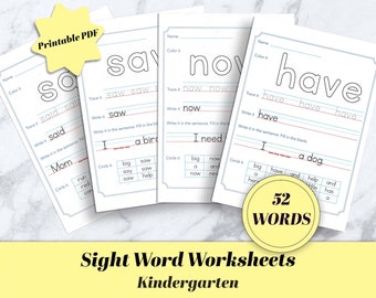 Kindergarten Sight Word Worksheets: Dolch List, Writing Practice (PDF)