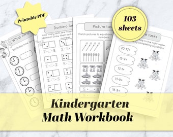 Wiskundewerkboek kleuterschool: optellen, aftrekken, tijd (afdrukbaar pdf-bestand)