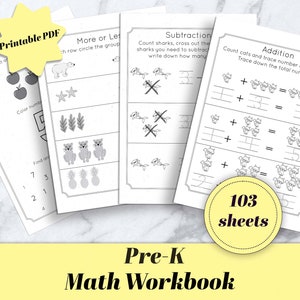 Math BUNDLE Printable Pre-K Kindergarten Worksheets Workbook Addition Subtraction Counting Greater Than Lesser Homeschool Learning busy book