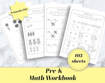 Pre-K wiskundewerkboek: optellen, aftrekken, tellen (digitale download)