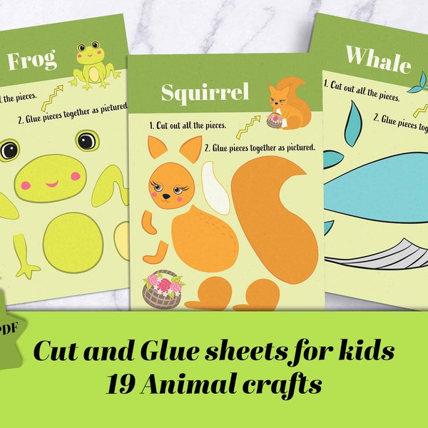 Cut and Glue Printable Toddler Activities pdf /  Animals  paper craft /Scissors skills/ digital download