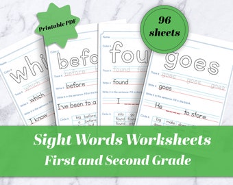 Word-werkbladen voor zicht: Dolch List, eerste leerjaar (pdf-download)