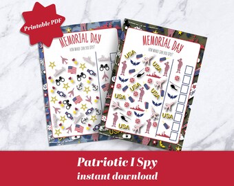 Memorial Day Patriotic I Spy afdrukbare pagina's kinderactiviteiten Kinderspelblad / Eye Spy /