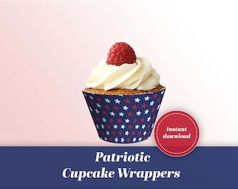 Patriottische cupcakepapiertjes: feestdecoratie Amerikaanse vlag (digitale download)