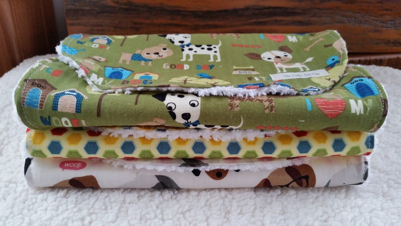 CONTOURED BABY Burp Cloths Pads Drool Newborn Infant Toddler Newborn Boy Shower Gift Puppy Dog Polka Dots Brown Green Yellow Cotton Chenille