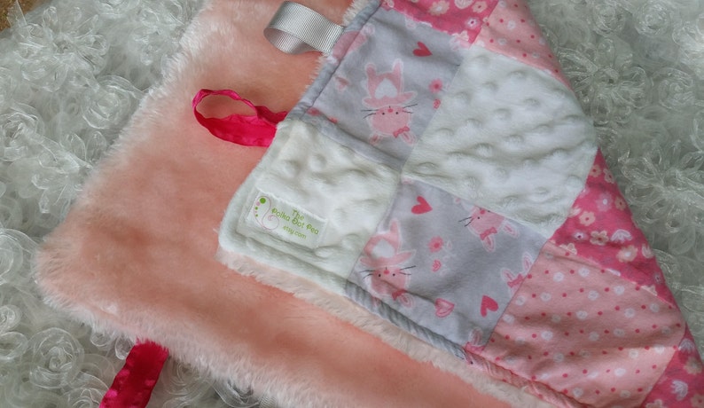 BABY MINKY SENSORY Security Blanket Lovey Plush Pink Gray White Daycare Nap Bed Time Car Rides Stroller Comfort New Baby Shower Gift
