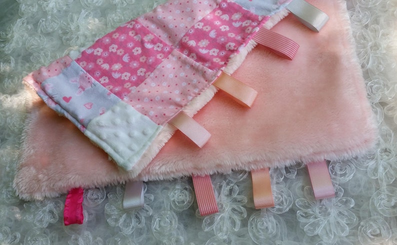 BABY MINKY SENSORY Security Blanket Lovey Plush Pink Gray White Daycare Nap Bed Time Car Rides Stroller Comfort New Baby Shower Gift