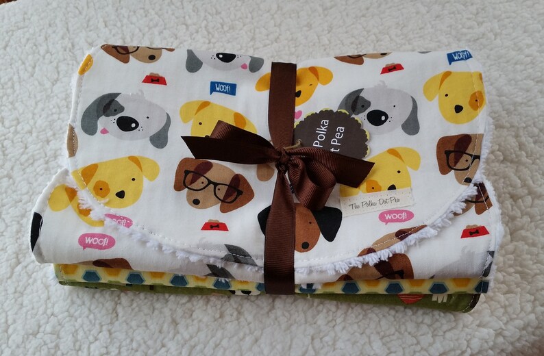 CONTOURED BABY Burp Cloths Pads Drool Newborn Infant Toddler Newborn Boy Shower Gift Puppy Dog Polka Dots Brown Green Yellow Cotton Chenille