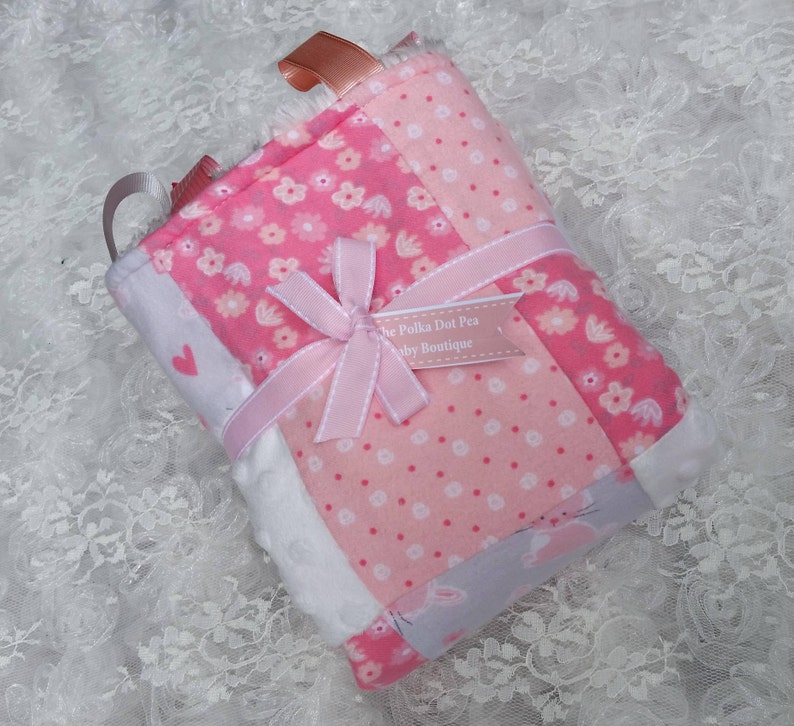 BABY MINKY SENSORY Security Blanket Lovey Plush Pink Gray White Daycare Nap Bed Time Car Rides Stroller Comfort New Baby Shower Gift