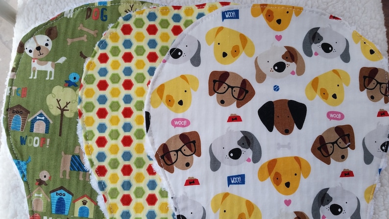 CONTOURED BABY Burp Cloths Pads Drool Newborn Infant Toddler Newborn Boy Shower Gift Puppy Dog Polka Dots Brown Green Yellow Cotton Chenille