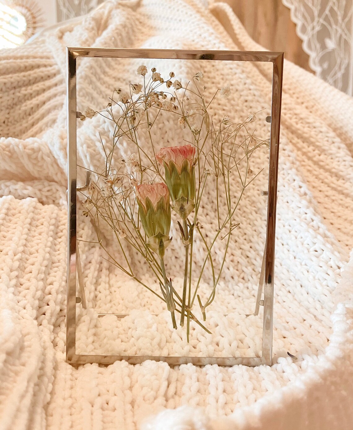 Pretty in Pink-Silver Pressed Flower Glass Frame | Etsy