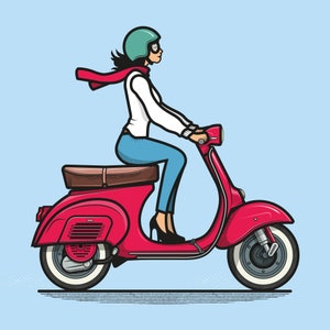 1960's Piaggio Vespa 90 with Rider – Vintage Italian Style – Digital Illustration