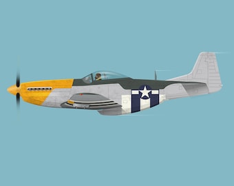 P51 Mustang – World War 2 U.S Air Force Fighter Plane – Digital Illustration Print