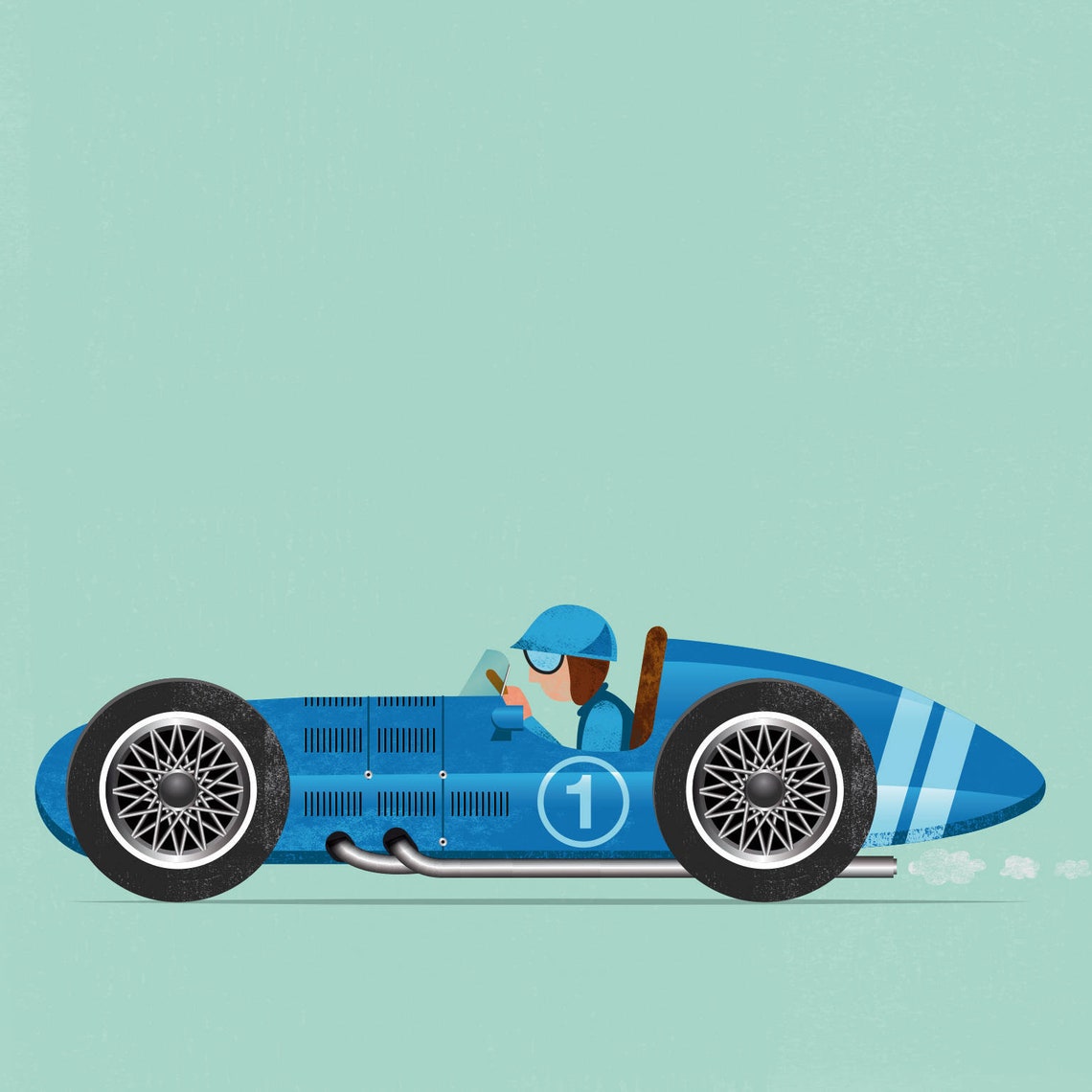 Blue Retro Racing Car – Digital Illustration Print - Etsy