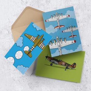 Cartões comemorativos Warplane A6 - B17 Flying Fortress, C47 Skytrain, Avro Lancaster, Spitfire Scramble - Impressões de ilustrações digitais