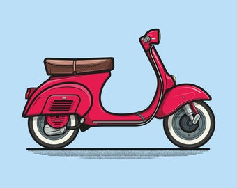 1960's Piaggio Vespa 90 – Vintage Italian Style – Digital Illustration Print