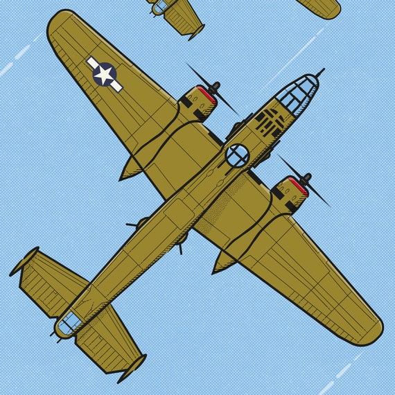 B25ミッチェル爆撃機のプリント – 第二次世界大戦の飛行機のイラスト