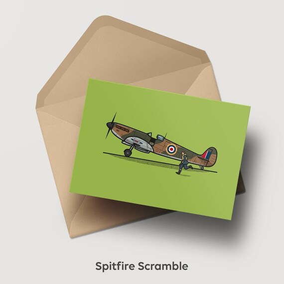 Geburtstagskarte Für Männer & Jungen – Motiv Spitfire Kampfflugzeug, Umweltfreundlich, 15x15 Cm – Mit Umschlag