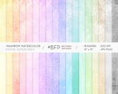 Watercolor Rainbow Digital Paper Pack- Instant Download - 18 High Resolution Multicolor JPG Files - 300 dpi Printable Papers -Scrapbook