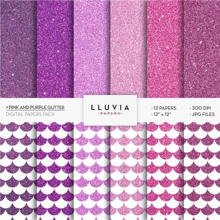 Download Pink And Purple Glitter Digital Paper Solid And Waves Etsy