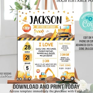 Construction Birthday Milestone Poster: Editable Template (Digital Download)