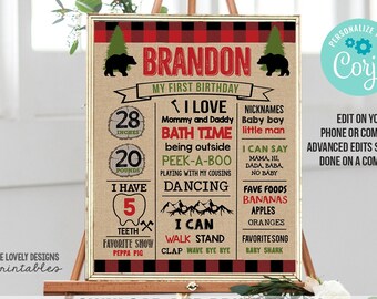 Editable Lumberjack Boy Birthday Milestone Buffalo Plaid Birthday Poster Flannel Lumberjack Birthday Sign Instant Download