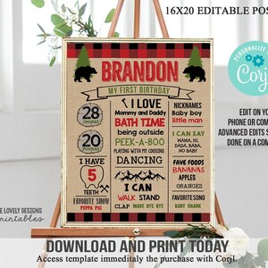 EDITABLE Lumberjack Boy Birthday Milestone Buffalo Plaid Birthday Poster Flannel Lumberjack Birthday Sign Instant Download