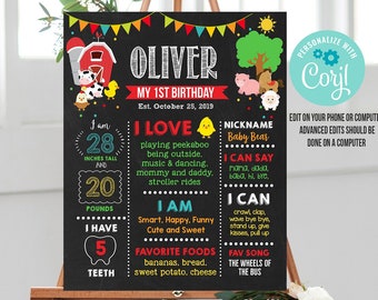 Cowboy Cow Birthday Milestone Chalkboard Poster Farm Party Decor Digital Boy Baby Stats First 1st Birthday Info Board Barnyard Bash