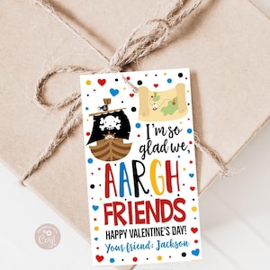 Pirate Valentine&#39;s Day tag, ValentineArgh Friends Gift Tag, Pirate Popcorn gift tag Kids Daycare Preschool Classroom Printable Download