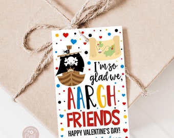 Étiquette pirate Saint-Valentin, étiquette cadeau amis ValentineArgh, étiquette cadeau pirate pop-corn enfants garderie préscolaire salle de classe téléchargement imprimable