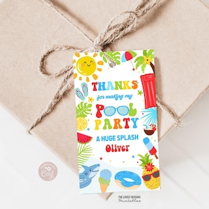 Editable Pool Party Tags Splish Splash Pool Birthday Tag Printable Beach Party Boy Pool Party Summer Thank You Favor Tag Digital Template