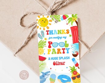 Editable Pool Party Tags Splish Splash Pool Birthday Tag Printable Beach Party Boy Pool Party Summer Thank You Favor Tag Digital Template