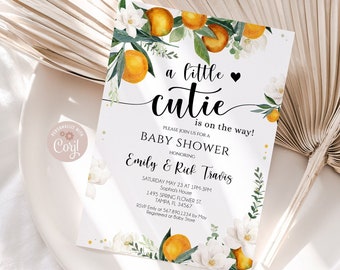 Little Cutie Baby Shower Invitation: Clementine Orange (Editable Digital File)