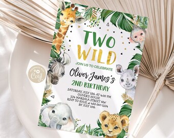 TWO Wild Birthday Invitation TWO Wild Jungle Birthday Invitation Second Birthday Jungle Safari Birthday Editable Instant Download File
