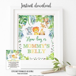 Placa de barriga da mamãe, quão grande é a selva, cartões de sinalização de chá de bebê Jungle Safari para impressão, placa de mesa na selva, arquivo digital, DOWNLOAD INSTANTÂNEO